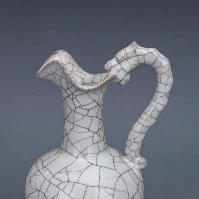 Ceramic Chinese Ceramic Wine Pot Guan Ware Crackle Glaze Celadon Flagon For Sale - Image 7 of 13