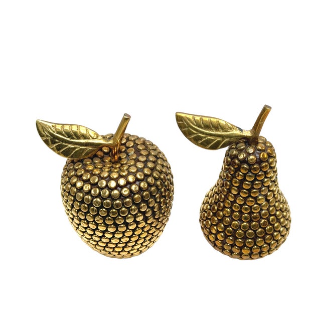 Mid-Century Modern Vintage Brass Studded Apple & Pear - Set of 2 For Sale - Image 3 of 6