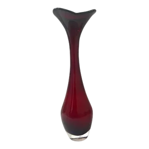 Vintage Mid Century Modern Red Glass Flower Vase