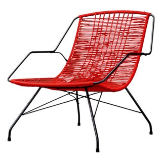 Brazilian Modern Red Synthetic Rope and Iron Armchair, Forma, Brazil, 1950s For Sale