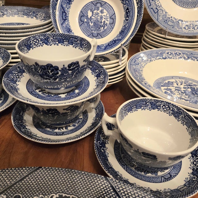 Twelve Place Settings Plus Blue Willow China- Set Of For Sale - Image 4 of 12