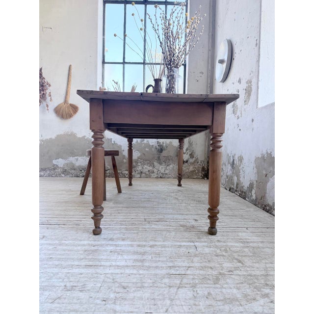Wood Cherrywood Farmhouse Bistro Table with Turned Legs, 1890s For Sale - Image 7 of 18