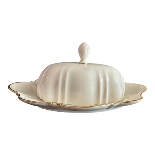 Vintage Late 20th Century Ivory White Porcelain Lidded Butter Dish For Sale