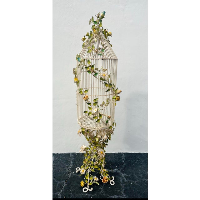 Rustic European Vintage Italian Large Tole Birdcage For Sale - Image 3 of 8
