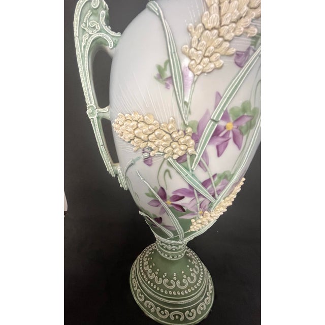 Antique Nippon Hand-Painted Moriage Covered Urn Vase – 13” Offered is a beautiful antique Nippon hand-painted covered urn...