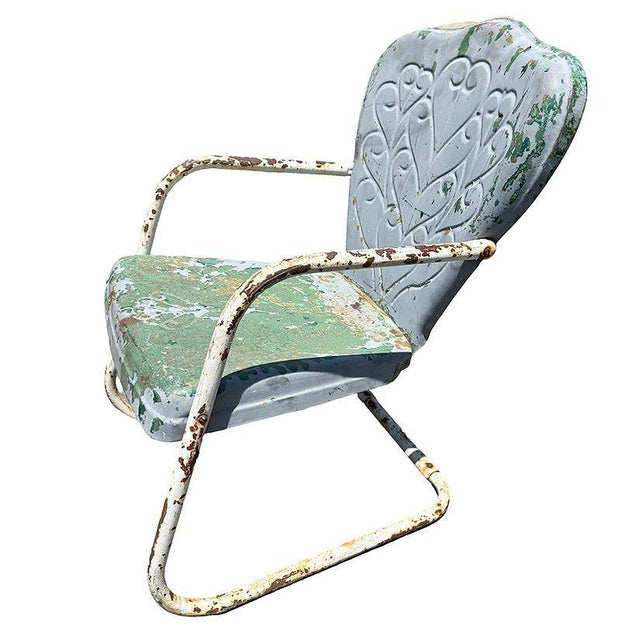 Art Deco Mid-Century Steel Scrolling Springer Patio Outdoor Lounge Chair For Sale - Image 3 of 4