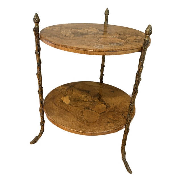 Maison Bagues Two Tier Walnut Dore Faux Bois Side Table For Sale