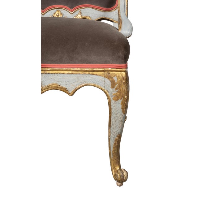 Pair of Italian Rococo Blue Painted Armchairs For Sale - Image 10 of 10