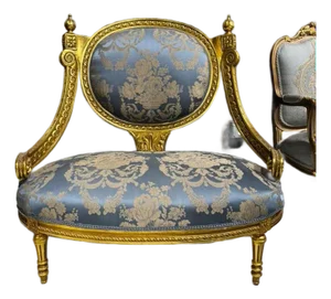 French Louis XV Blue Accent Chair With Gold Leaf