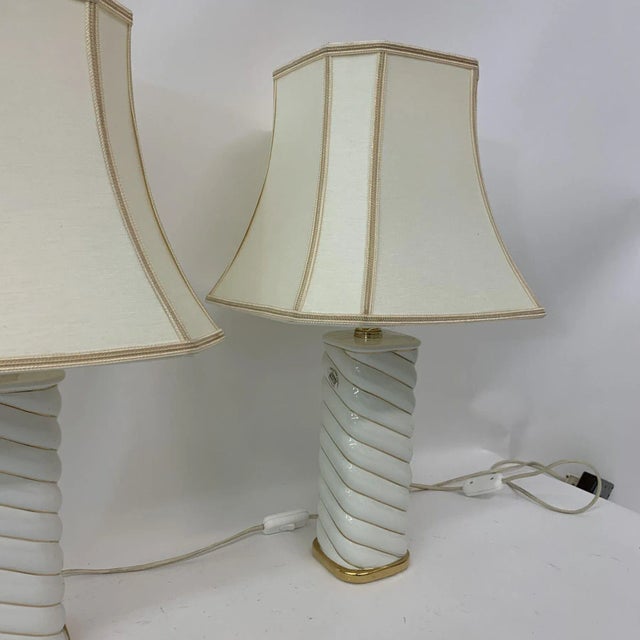 Textile Ceramic Swirl Table Lamps, Italy, 1970s, Set of 2 For Sale - Image 7 of 11
