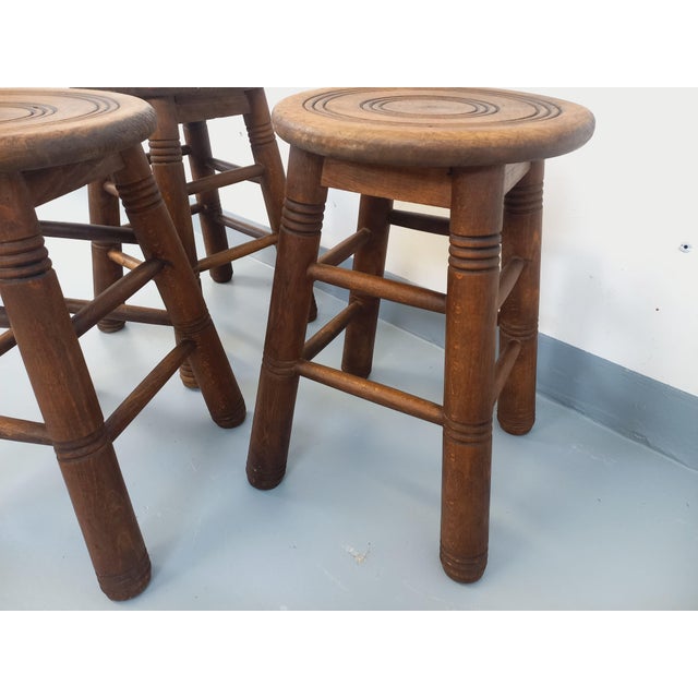 Vintage Wooden Stools, 1960s, Set of 3 For Sale - Image 6 of 11