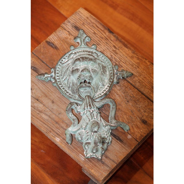 Renaissance Lovely Antique Patinated Cast Iron Lion Door Knocker For Sale - Image 3 of 8