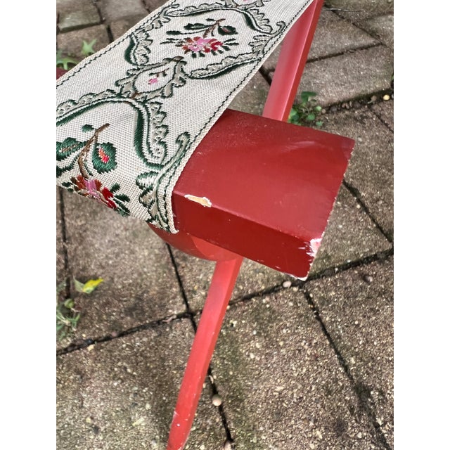 1960s 1960s Vintage Scheibe Wooden Folding Luggage Suitcase Rack Stand Tapestry Straps For Sale - Image 5 of 6