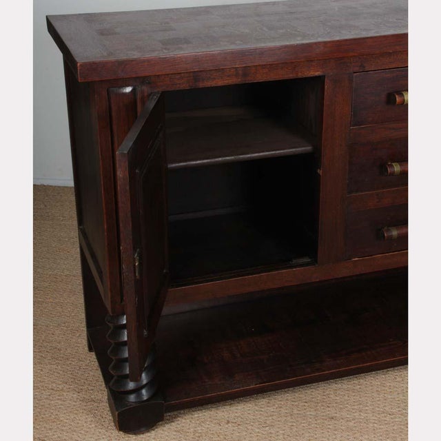 Breton Oak and Brass Sideboard, 1940s For Sale - Image 9 of 11