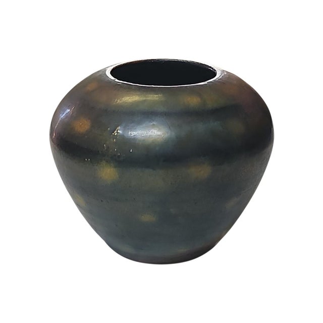 Wonderful example John Ramer Sherrill studio pottery vase in raku style, in excellent condition. Earthtone glaze, artist...