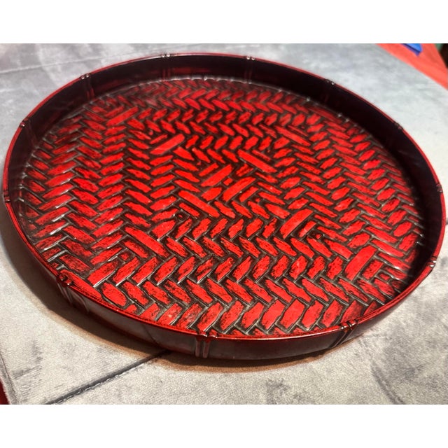 Otagiri Company Vintage Otagiri Handcrafted Japan Round Lacquerware Tray MCM For Sale - Image 4 of 7