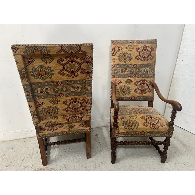 Brown Louis XIII Style Armchairs with High Backs, 1900s, Set of 4 For Sale - Image 8 of 15