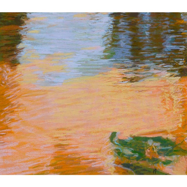 Post Impressionist Colorful Lake Reflections, Large-Scale Pastel Landscape With Ducks For Sale - Image 3 of 8