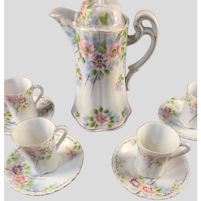 We are pleased to be offering this gorgeous fine China Nippon chocolate set hand painted in a beautiful delicate floral...