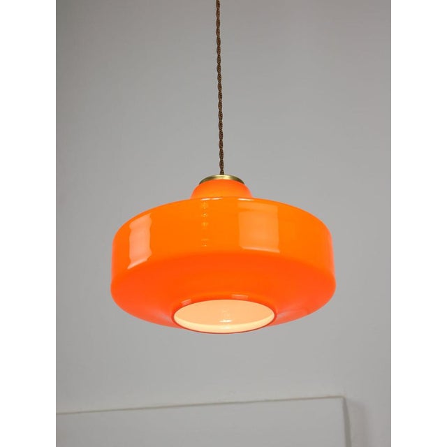 Red Mid-Century Italian Orange Glass & Brass Pendant Lamp For Sale - Image 8 of 17