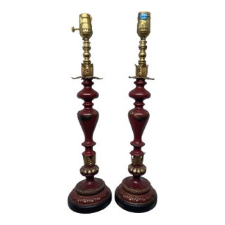 1990s Burgundy Kelly Petersen Wildwood Designs Buffet Table Lamps - a Pair For Sale