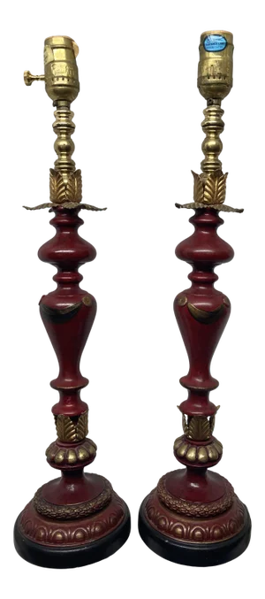 1990s Burgundy Kelly Petersen Wildwood Designs Buffet Table Lamps - a Pair