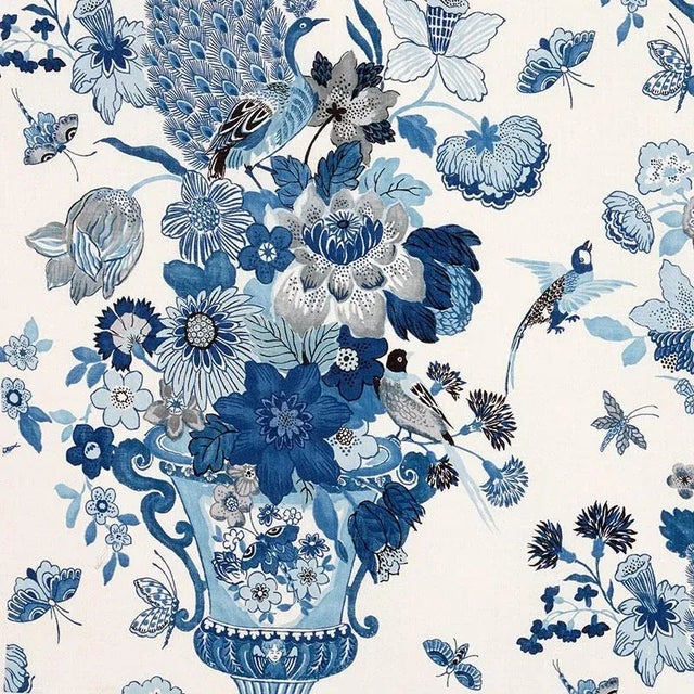Schumacher Lansdale Bouquet Fabric in Porcelain For Sale