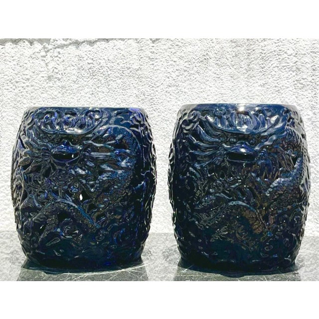 Boho Chic Vintage Boho Glazed Ceramic Dragon Stools - a Pair For Sale - Image 3 of 8