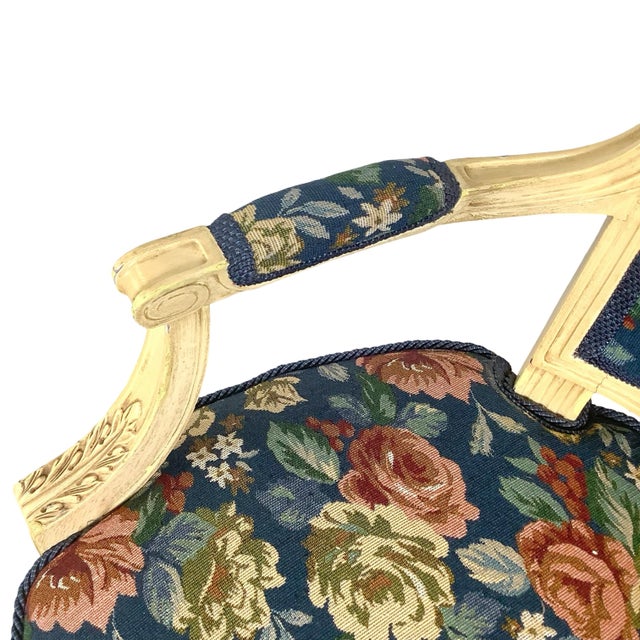 Late 20th Century Louis XVI Style Painted Fauteuil, Vintage French Provincial Armchair For Sale - Image 5 of 18
