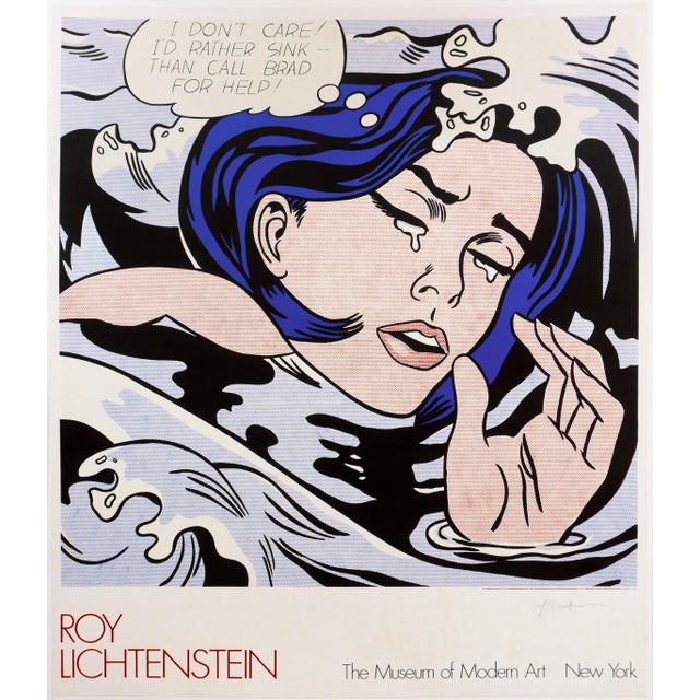 'Drowning Girl', Signed by Roy Lichtenstein, Very Large New York Museum of Modern Art Pop Art Exhibition Poster For Sale - Image 9 of 10