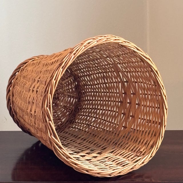 Wood Mid-20th Century Natural Wicker Wastepaper Basket For Sale - Image 7 of 13