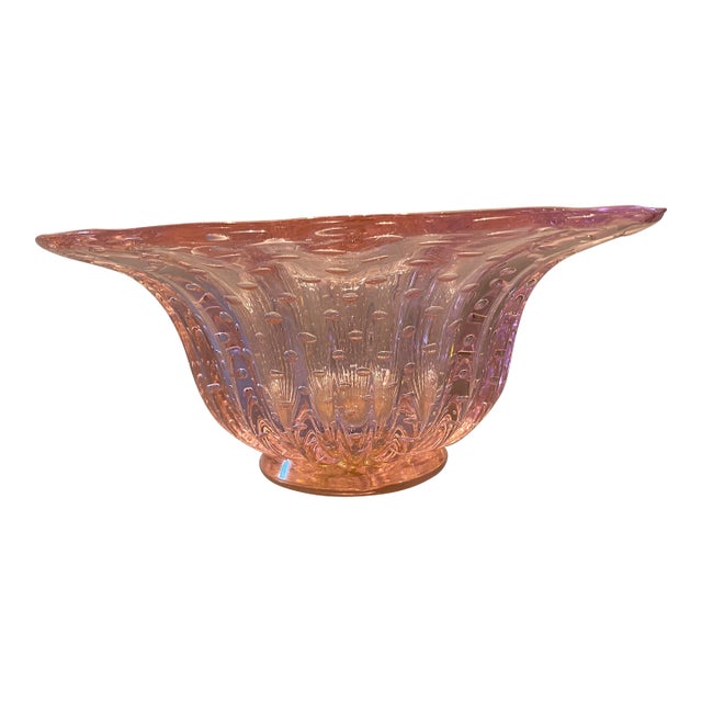 Murano Style Glass Pink Vase With Gold and Bubble Air Round Shape For Sale