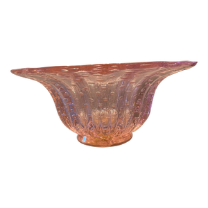 Murano Style Glass Pink Vase With Gold and Bubble Air Round Shape