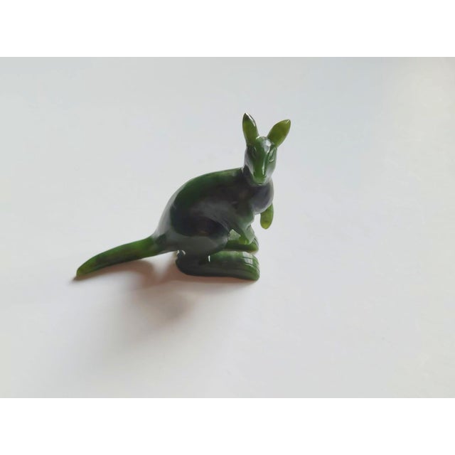 Traditional Vintage Canadian Nephrite Kangaroo Figurine, Hand-Carved Green Stone Sculpture, 1980s For Sale - Image 3 of 9