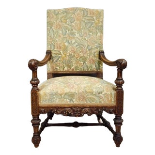 Armchair in Carved Walnut For Sale