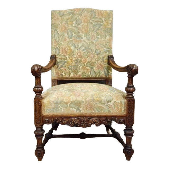 Armchair in Carved Walnut For Sale
