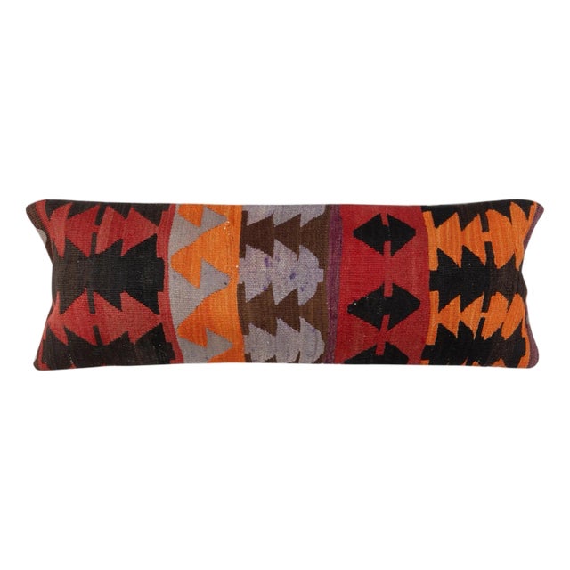 12"x35" Vintage Kilim Cushion Cover. Hand-Woven Bohemian Throw Pillow Cover For Sale