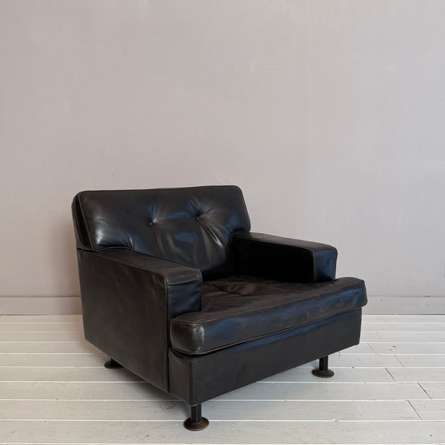 Square Armchair in Dark Brown Leather by Marco Zanuso for Arflex, 1960s For Sale - Image 14 of 14