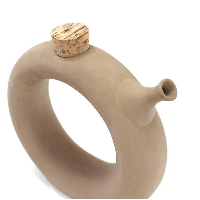 Circular Donut Shape Signed Pottery Pitcher Wine Jug For Sale - Image 4 of 11