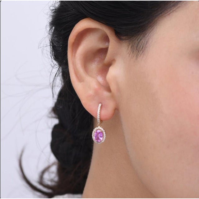 Pink 1.88 cts Natural pink sapphire and 0.44 cts diamond earrings in 18k gold For Sale - Image 8 of 18