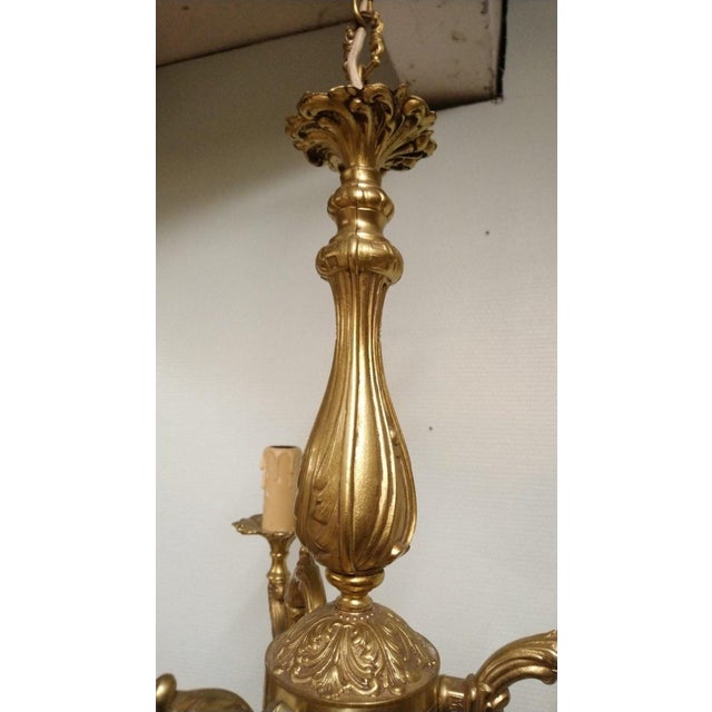 Metal Vintage Louis XV French Bronze Three Branch Chandelier, 1970s For Sale - Image 7 of 13