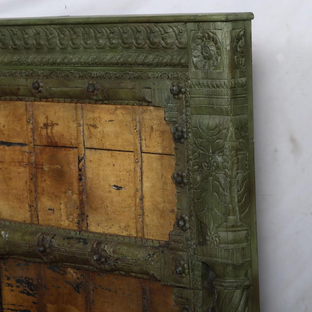 Indian Queen Headboard Constructed From an Antique Indian Painted Teakwood Door and Pillars For Sale - Image 3 of 5