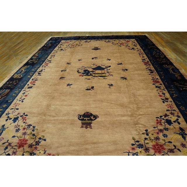 1920s Antique Beige Open Field Medallion Scene Pictoral Large Chinese Peking Rug For Sale In New York - Image 6 of 10