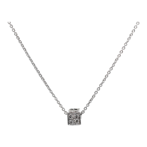 18k(750) White Gold Natural Diamond Box Shape Pendant Necklace With Chain
