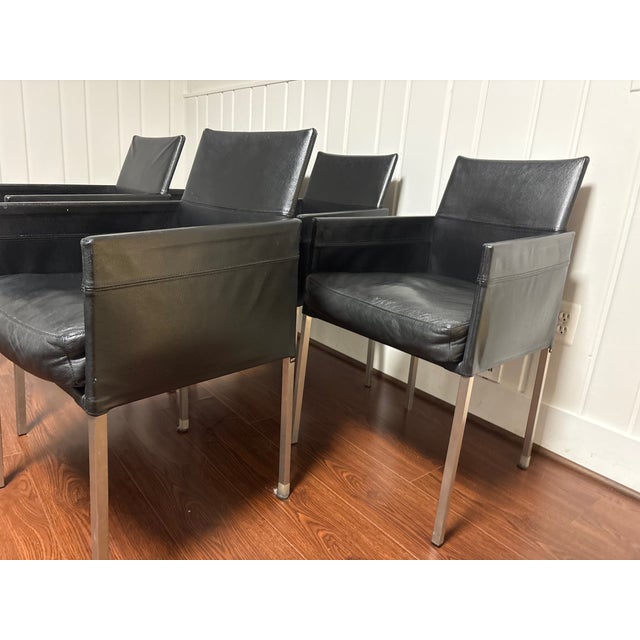 Mid-Century Modern Set of 5 Karl Friedrich Forster “Texas” Leather Dining Armchairs For Sale - Image 3 of 8