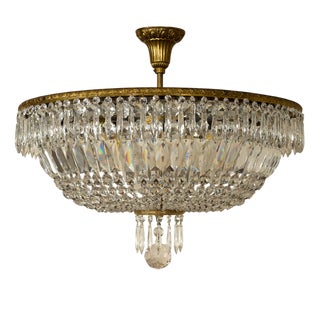 Vintage Empire Style Ceiling Light with Hanging Crystal Drops, 1950s For Sale