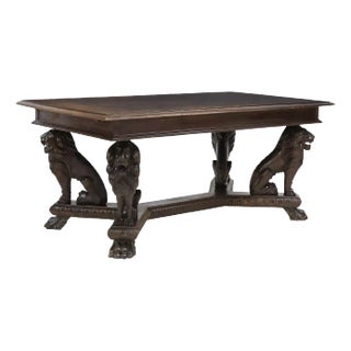 E. 1900s, Antique Lions, Italian Renaissance Revival, Carved, Walnut, Extension Table! For Sale