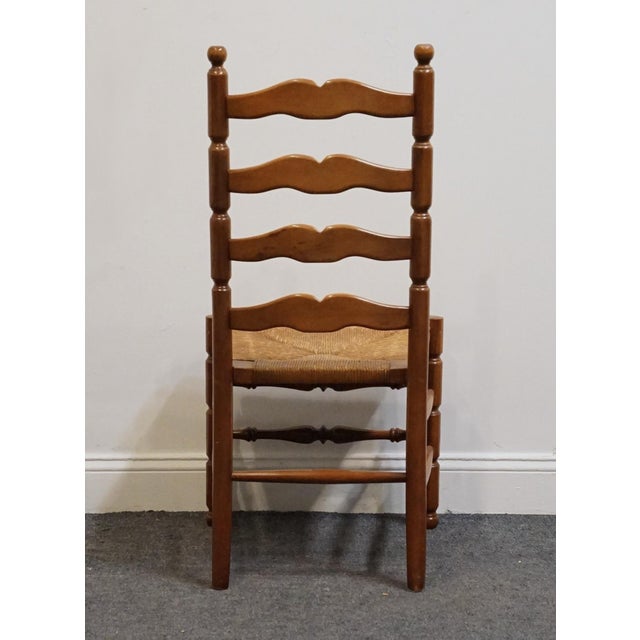 Statton Furniture Solid Hard Rock Maple Colonial Early American Ladder Back Dining Side Chair W. Rush Seat For Sale In Kansas City - Image 6 of 10
