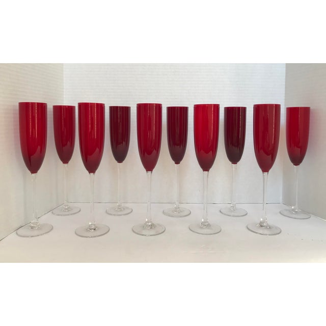 Ruby Red Long Stem Champagne Flutes Set of 10 Chairish