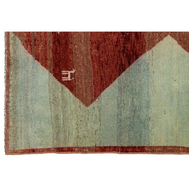 Sky Blue 5x5 Modern Hand-Knotted Gabbeh Rug - Tribal Animal & Diamond Motif - Sky Blue For Sale - Image 8 of 8